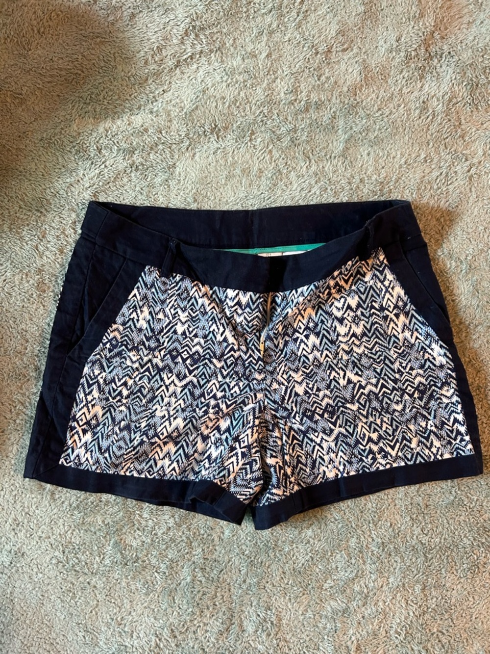 Kenar Navy and White Patterned High Waist Shorts